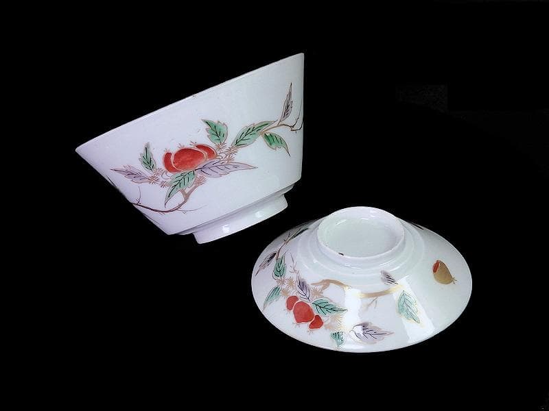 古伊万里　色絵　栗の図　蓋茶碗　江戸期　E616AS-CRp