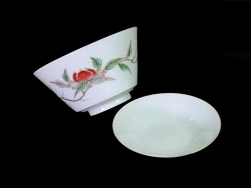 古伊万里　色絵　栗の図　蓋茶碗　江戸期　E616AS-CRp