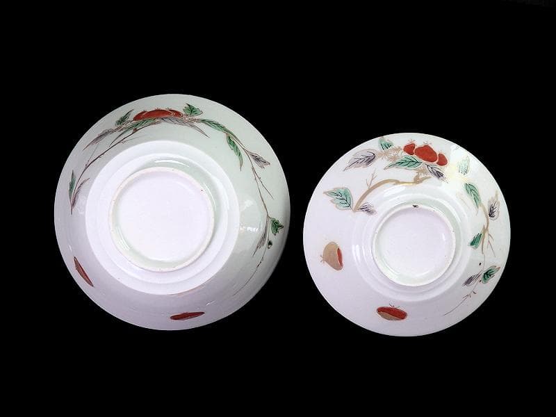 古伊万里　色絵　栗の図　蓋茶碗　江戸期　E616AS-CRp