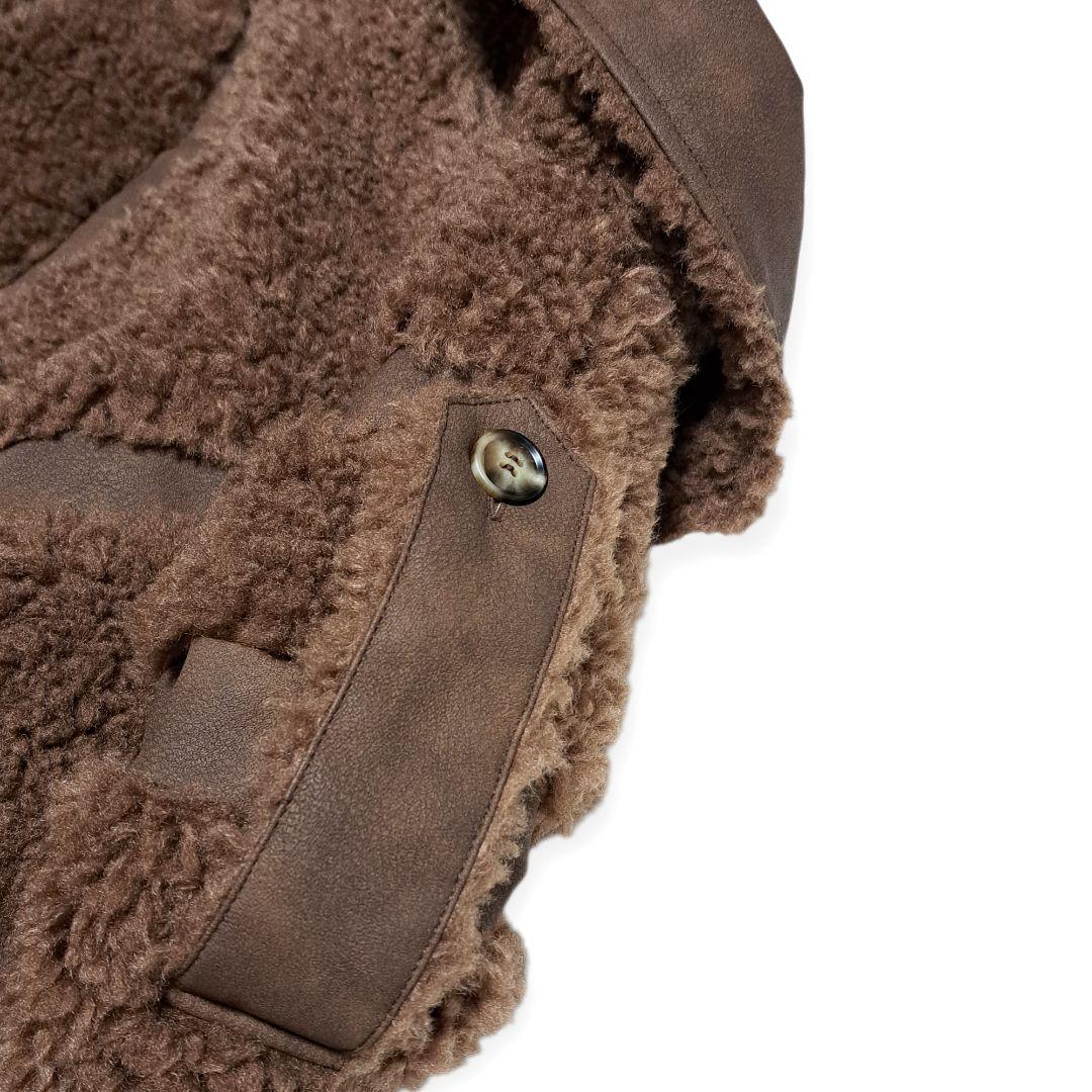 定価5万円　VIAVANDA　ブラウン フリース ロングコート ウエストベルト付