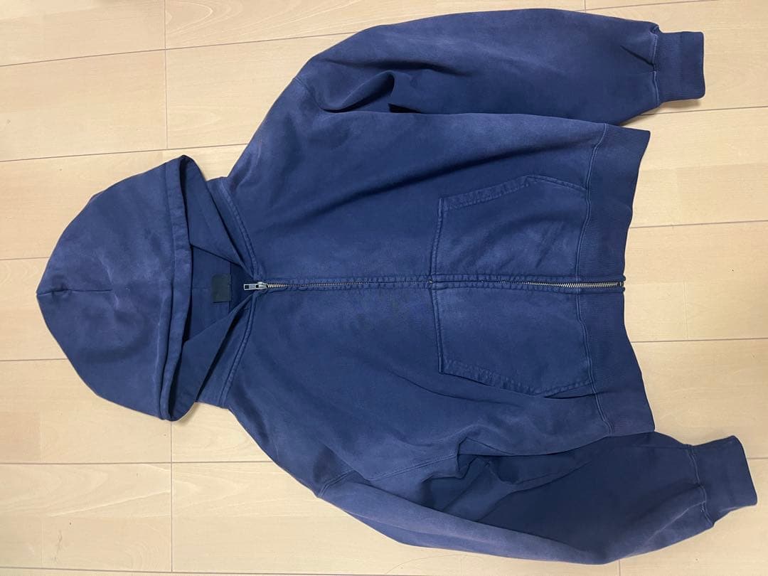 Belvetベルベットネイビー ジップアップフード付きパーカー