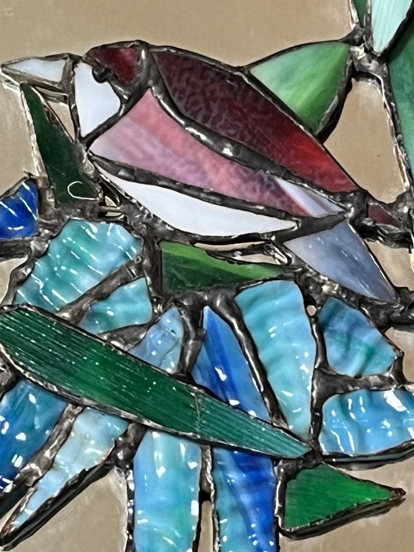 ハンダステンドグラス工芸『竹と雀』鏡