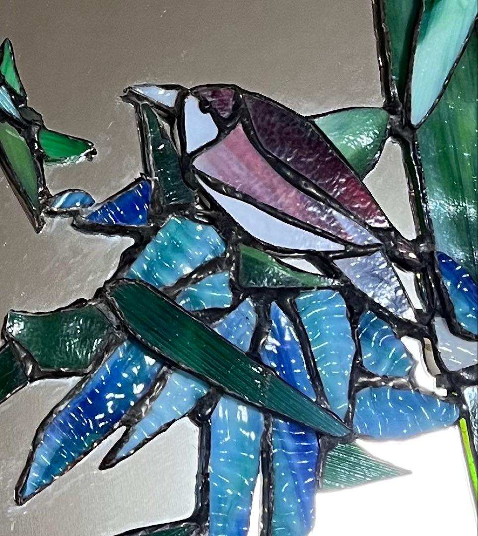 ハンダステンドグラス工芸『竹と雀』鏡