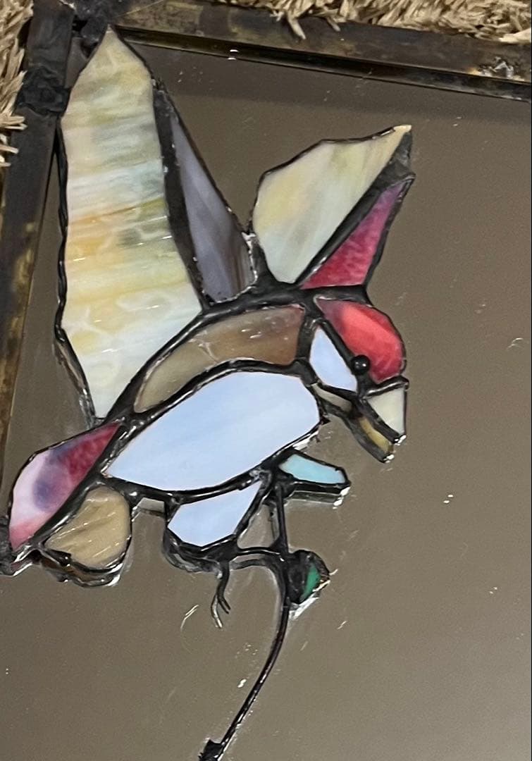 ハンダステンドグラス工芸『竹と雀』鏡