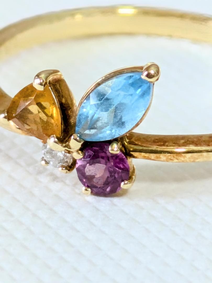 マルチカラーリング　K18　12号　ダイア　天然石　YG