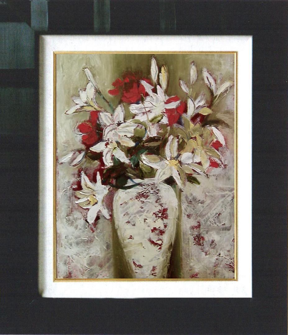 油絵 菅家令子 絵 絵画 インテリア 額付(黒) uF6-112402 花 ゆり