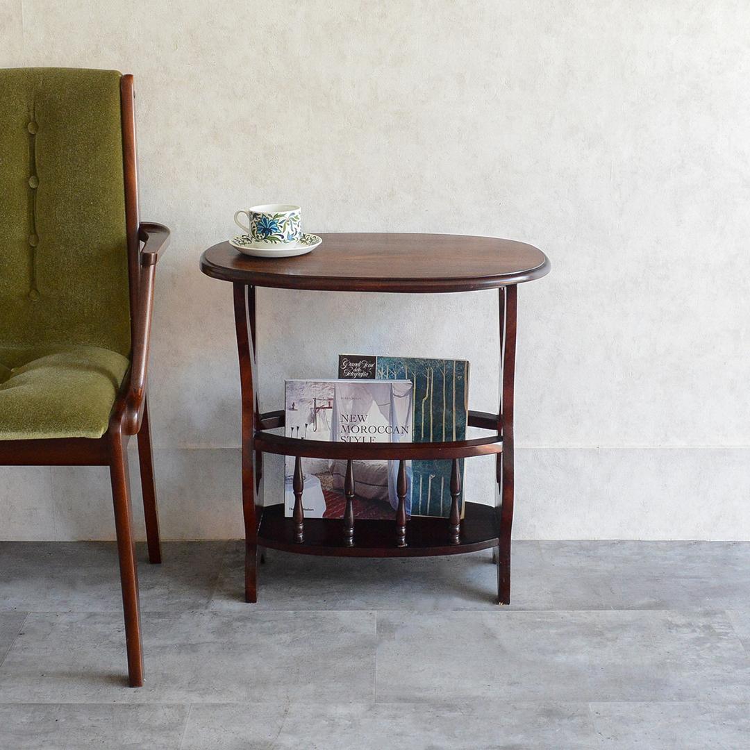 クラシック サイドテーブル オーバル マガジンラック ワインテーブル 雑誌収納