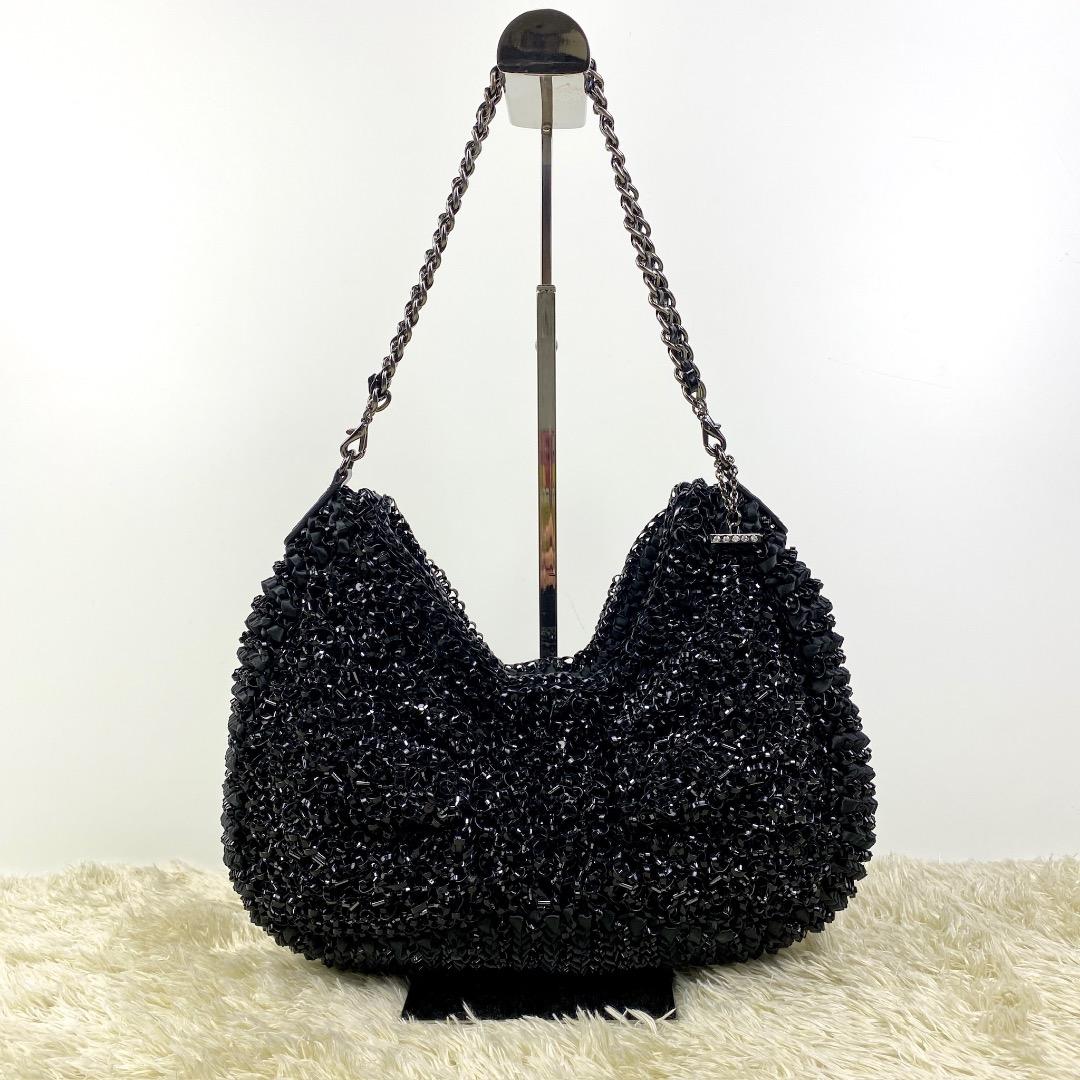 【美品】アンテプリマ ハンドバッグ ガーラ リボン グリッター ラージ 黒