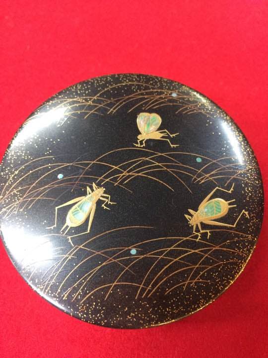 鈴虫 蒔絵 木地香合 未使用