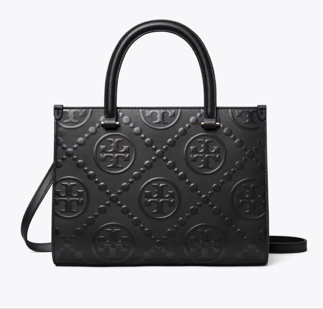 トリーバーチTモノグラム トップハンドル エンボストート 黒
