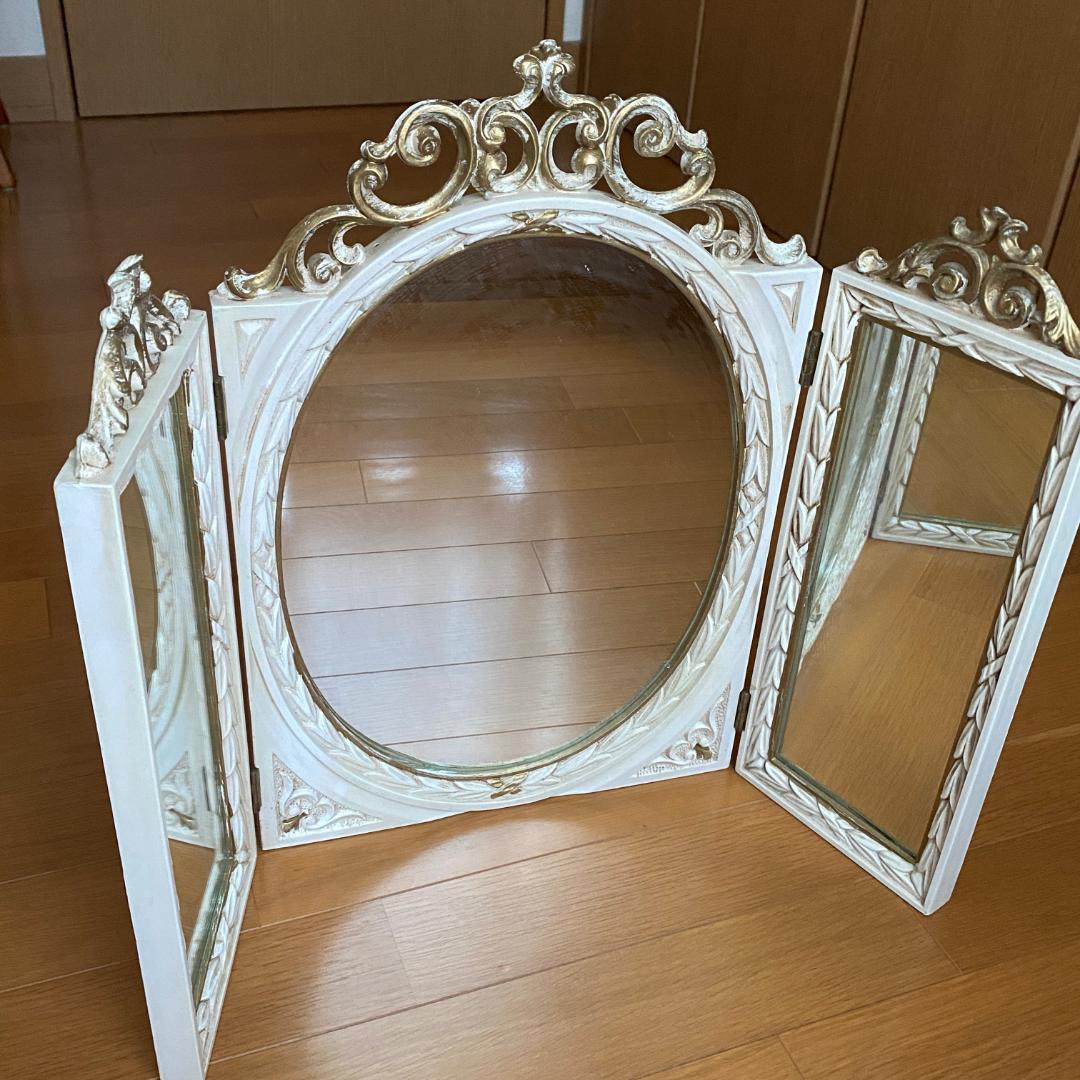 イタリア製 アンティーク風 卓上ミラー 壁掛け鏡 三面鏡