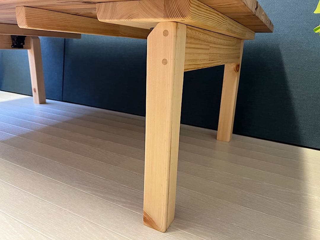 【オーダー】 ローテーブル 長方形 140cm 80cm 杉 折畳み脚 木組 角