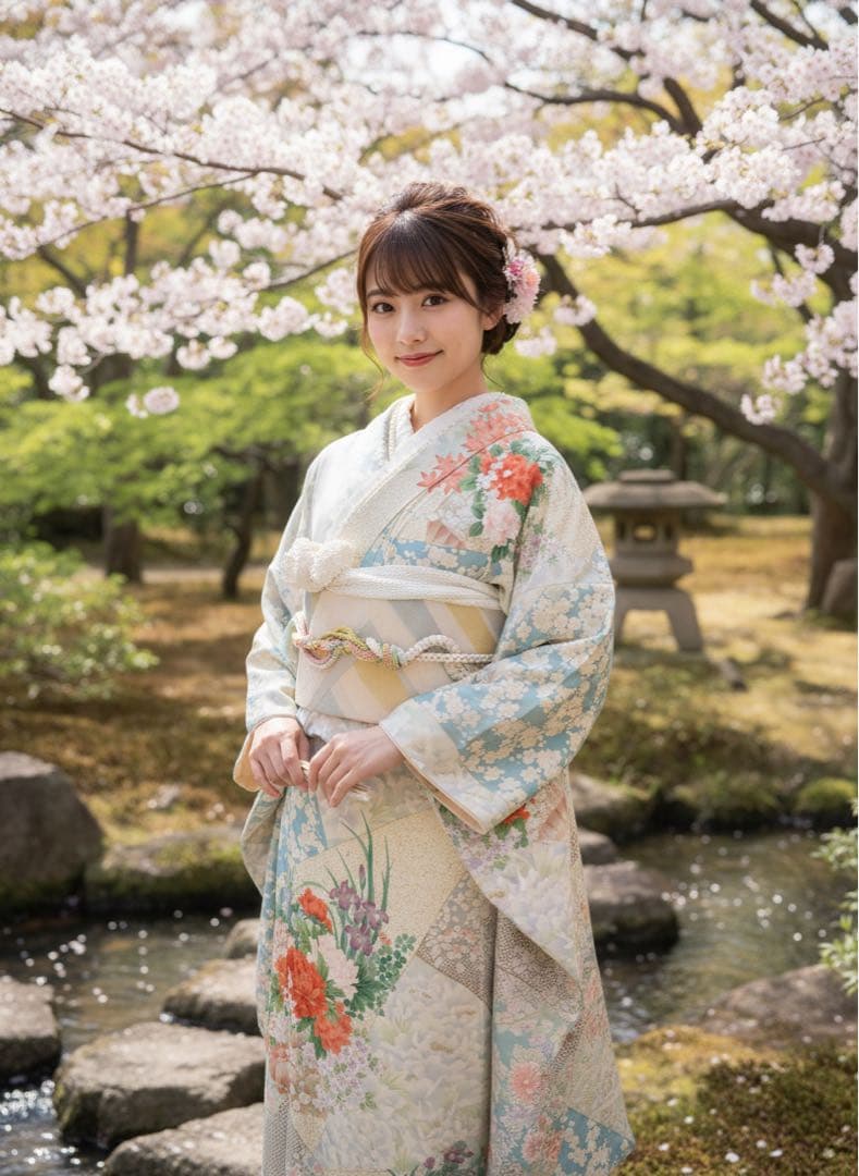 美品　振袖　フルセット　桜花柄振袖 豪華　金刺繍　着物