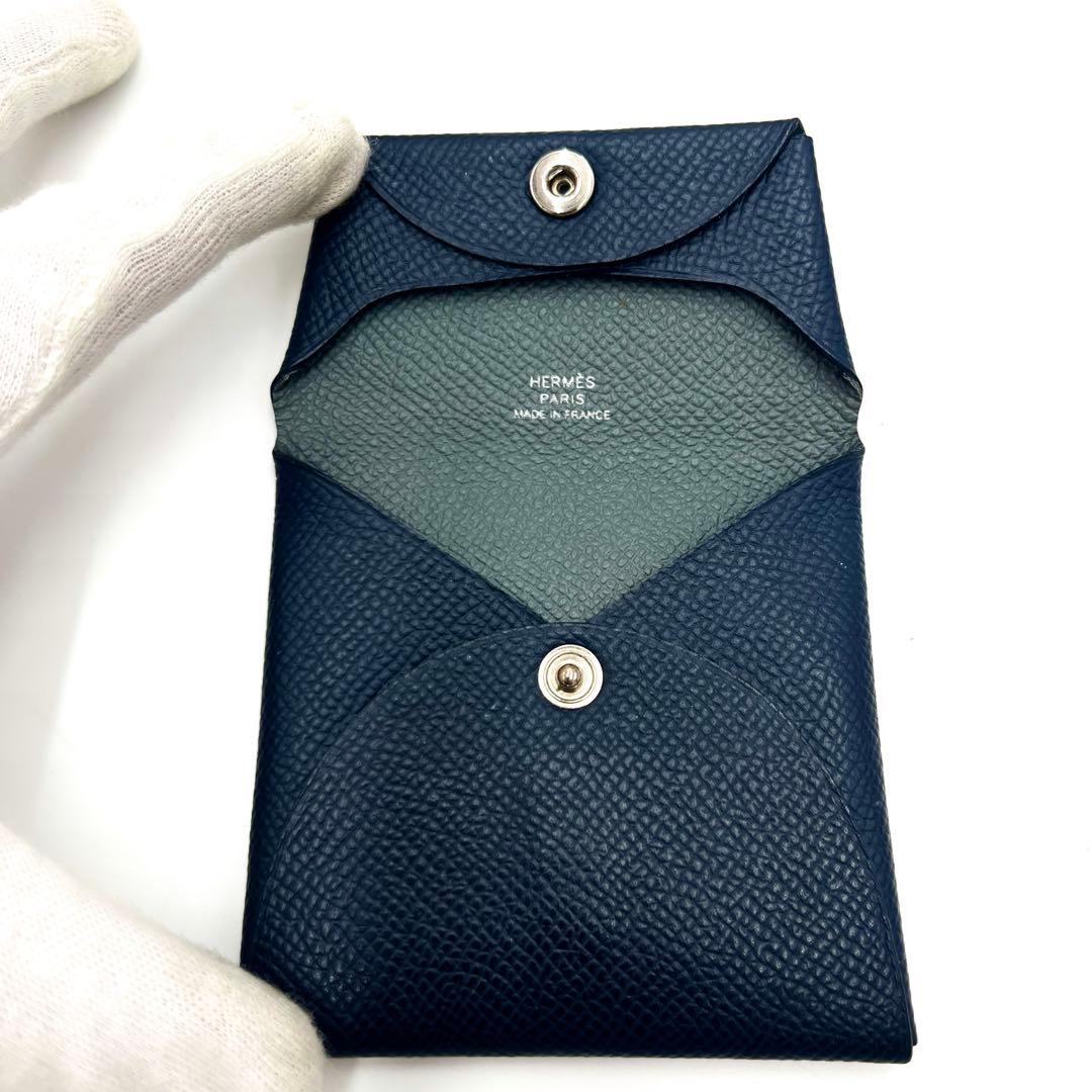 【極稀少】エルメス バスティア ヴェルソ ケース 財布 バイカラー 紺×灰