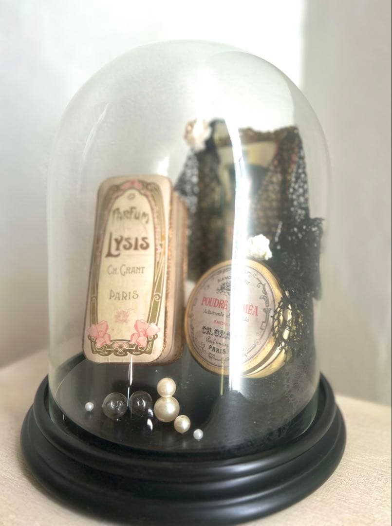 希少 フランスアンティーク パフュームボックス2個 フレーム ガラスドームセット