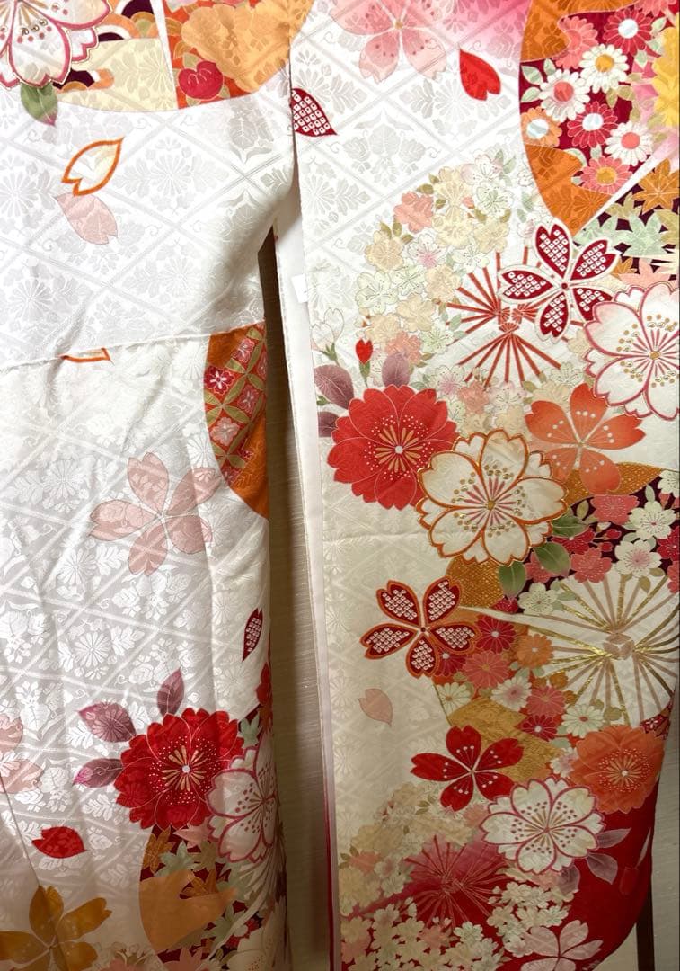 赤×白 華 扇子 振袖 身丈160