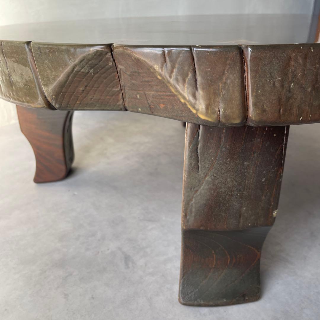 欅? 一枚板 銘木 楔打ほぞ 木製 ローテーブル ちゃぶ台