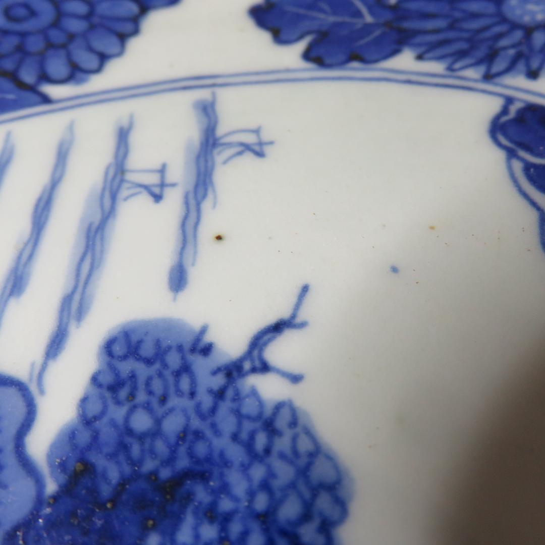 古伊万里 大皿 欠け 変形皿 山水 菊 牡丹 波文 染付