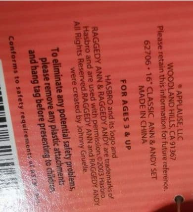 Raggedy Ann & Raggedy Andy ぬいぐるみ