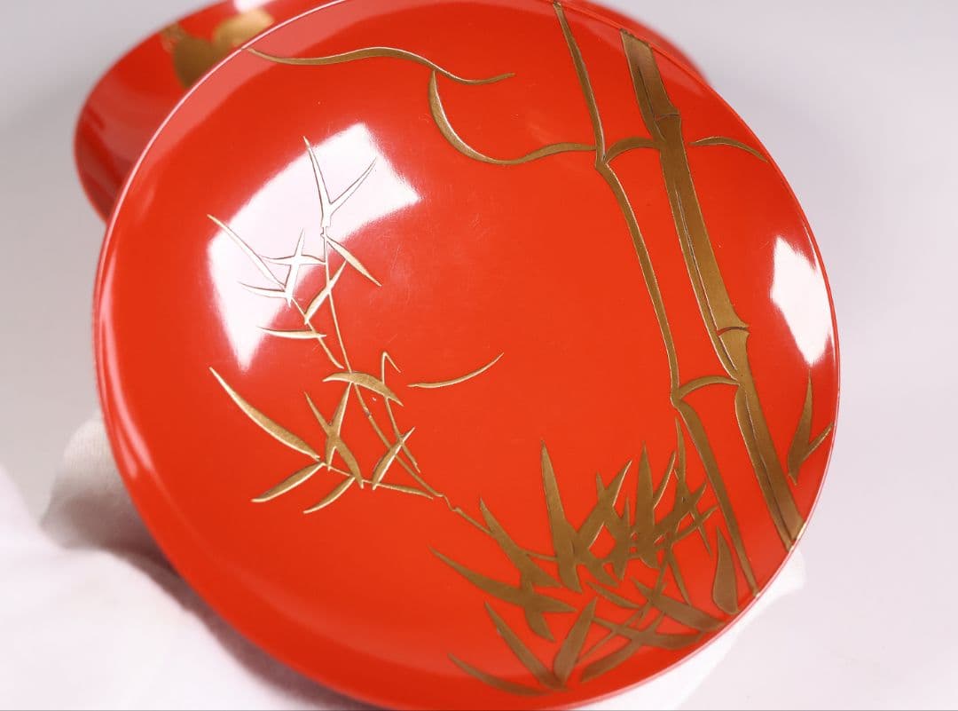 【CM358】時代 法橋光琳造(尾形光琳) 松竹梅蒔絵 朱塗 三ッ盃 木製 酒盃