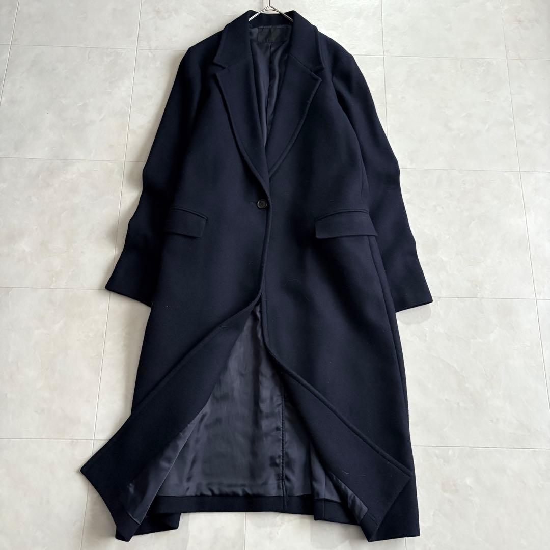 美品✨ ICB ウールチェスターロングコート 濃紺44 大きいサイズ ゆったり