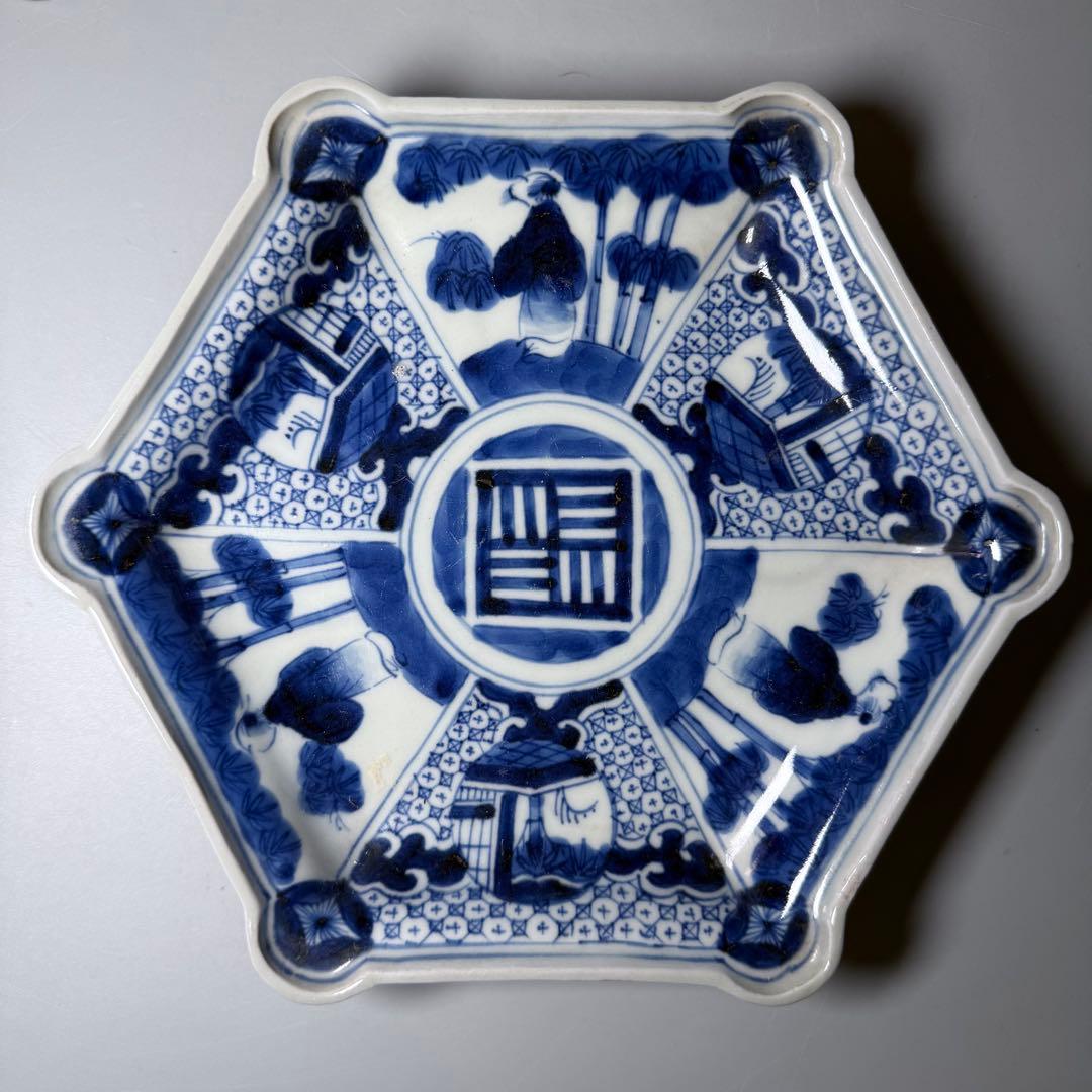 古伊万里　染付竹林賢人図六角皿　五枚　古美術　古陶を楽しむ　料理屋