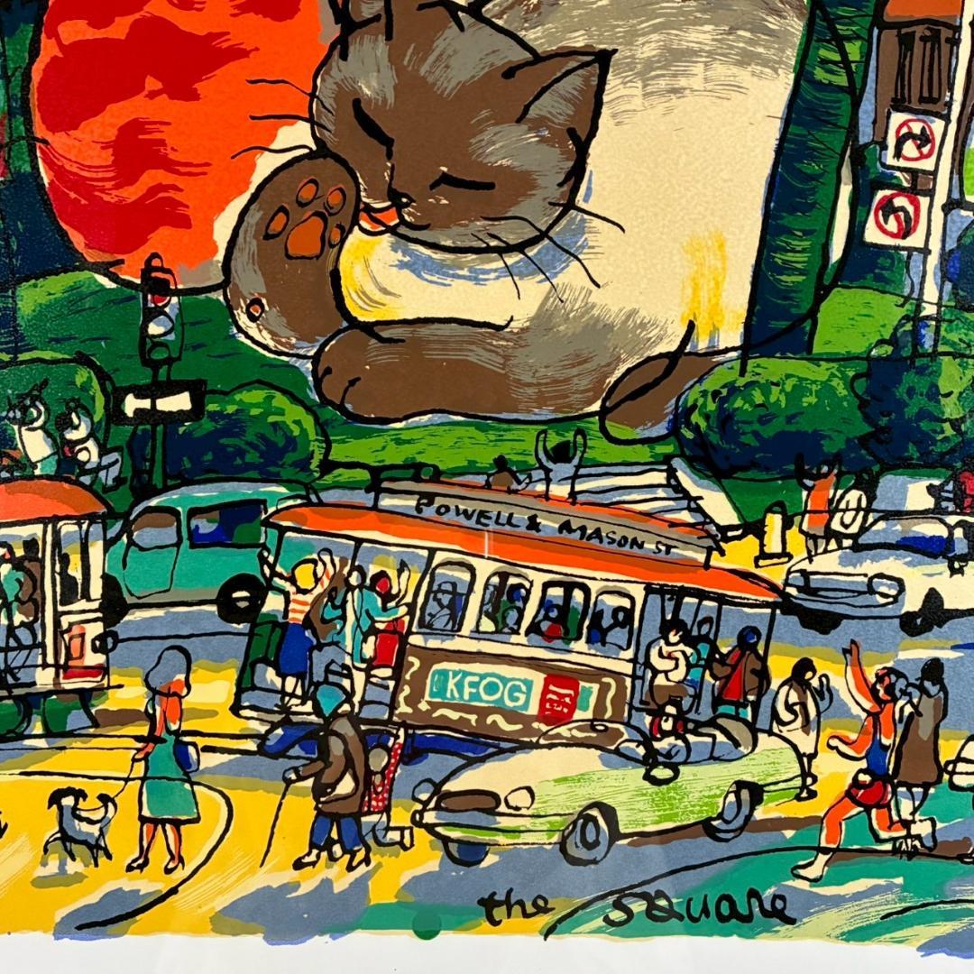 マイケル・ルー「ユニオンスクエア」シルクスクリーン 大作 直筆サイン入 猫 ネコ