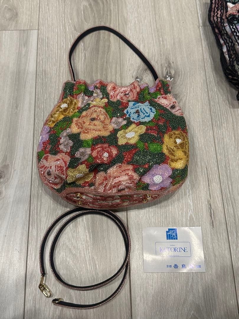 KATORIYA 総ビーズ刺繍 花柄 ハンドバッグ　セット