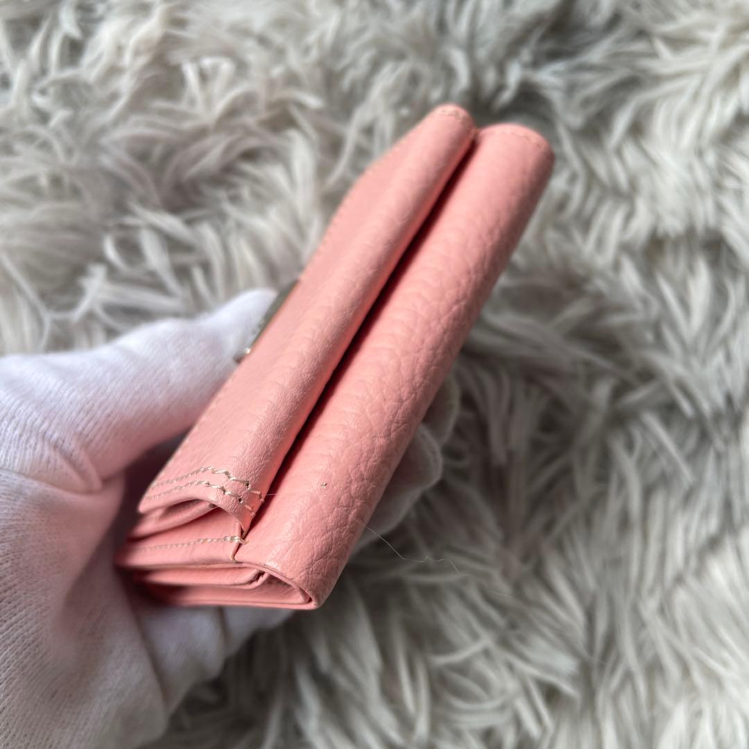 【極美品】ワコウ 三つ折り財布 パステルピンク