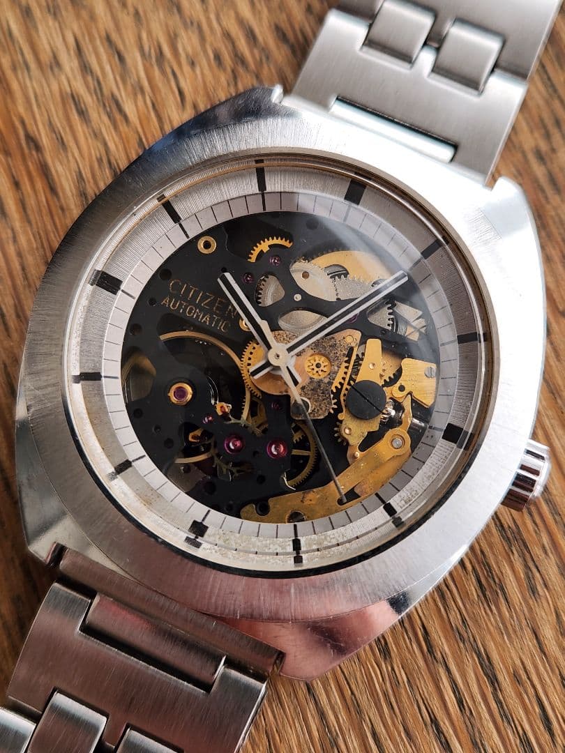 動作確認済　美品　シチズン　両面スケルトン　ノンデイト　ムーブブラック・ゴールド