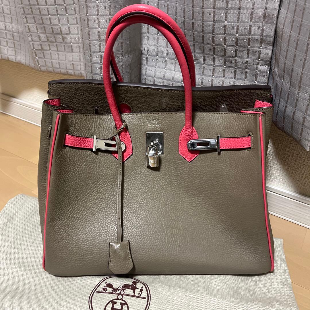 エルメス ハンドバッグ グレー/ピンク