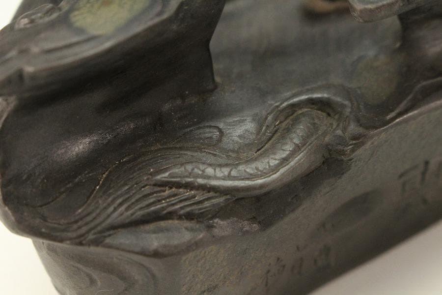 中国美術 端渓 刻 雲龍 鎮 置物(K-A725)