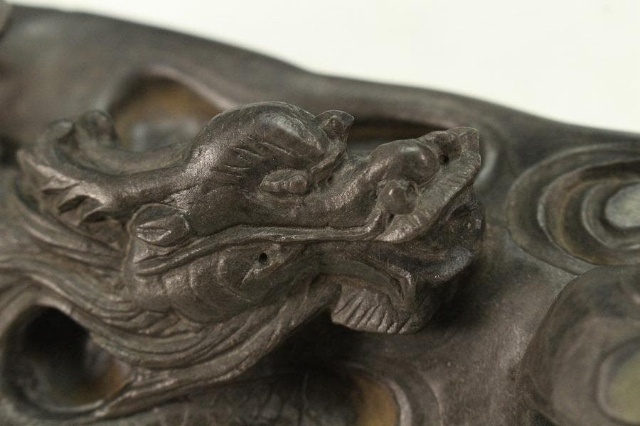 中国美術 端渓 刻 雲龍 鎮 置物(K-A725)