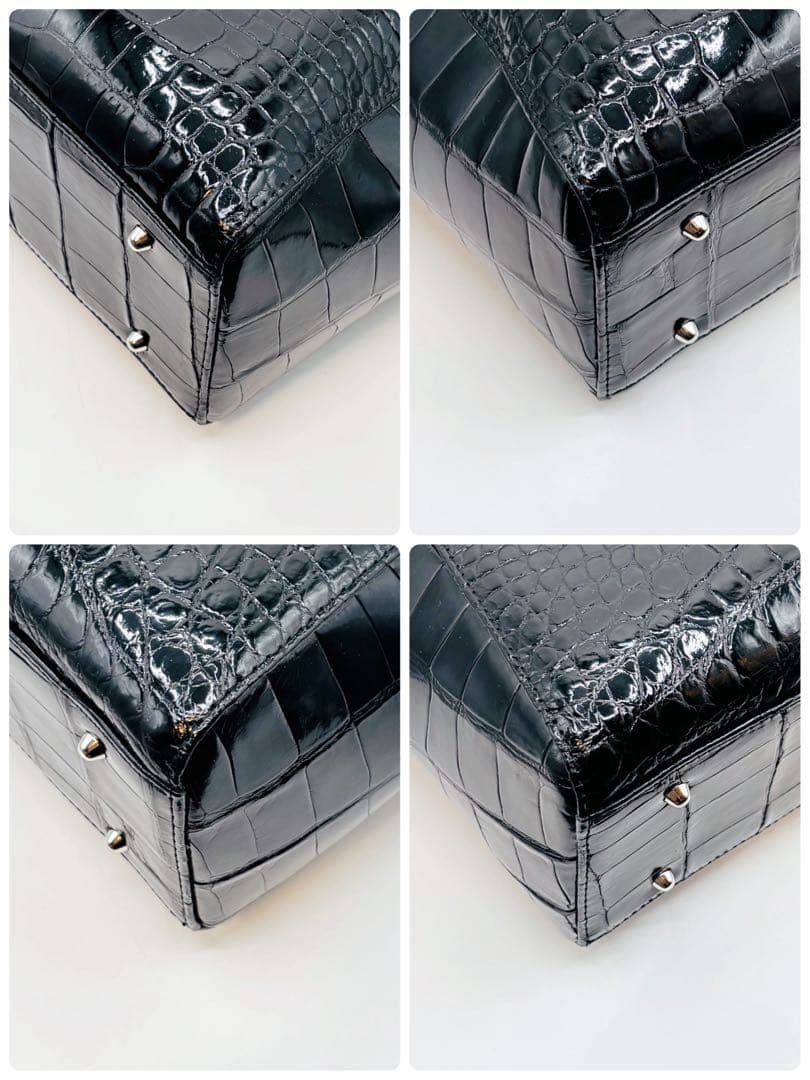 【美品】JRA ハンドバッグ クロコダイル レザー パスケース付き ブラック