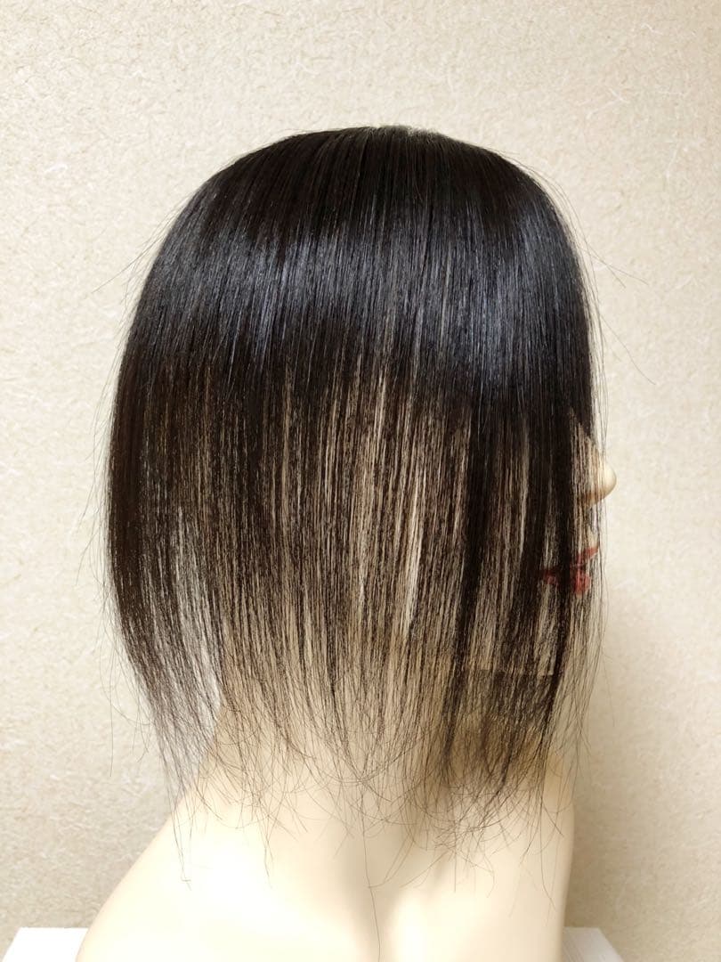 人毛100% ヘアピース【シルクスキン】つむじ用　自然な黒ポイントウィッグ