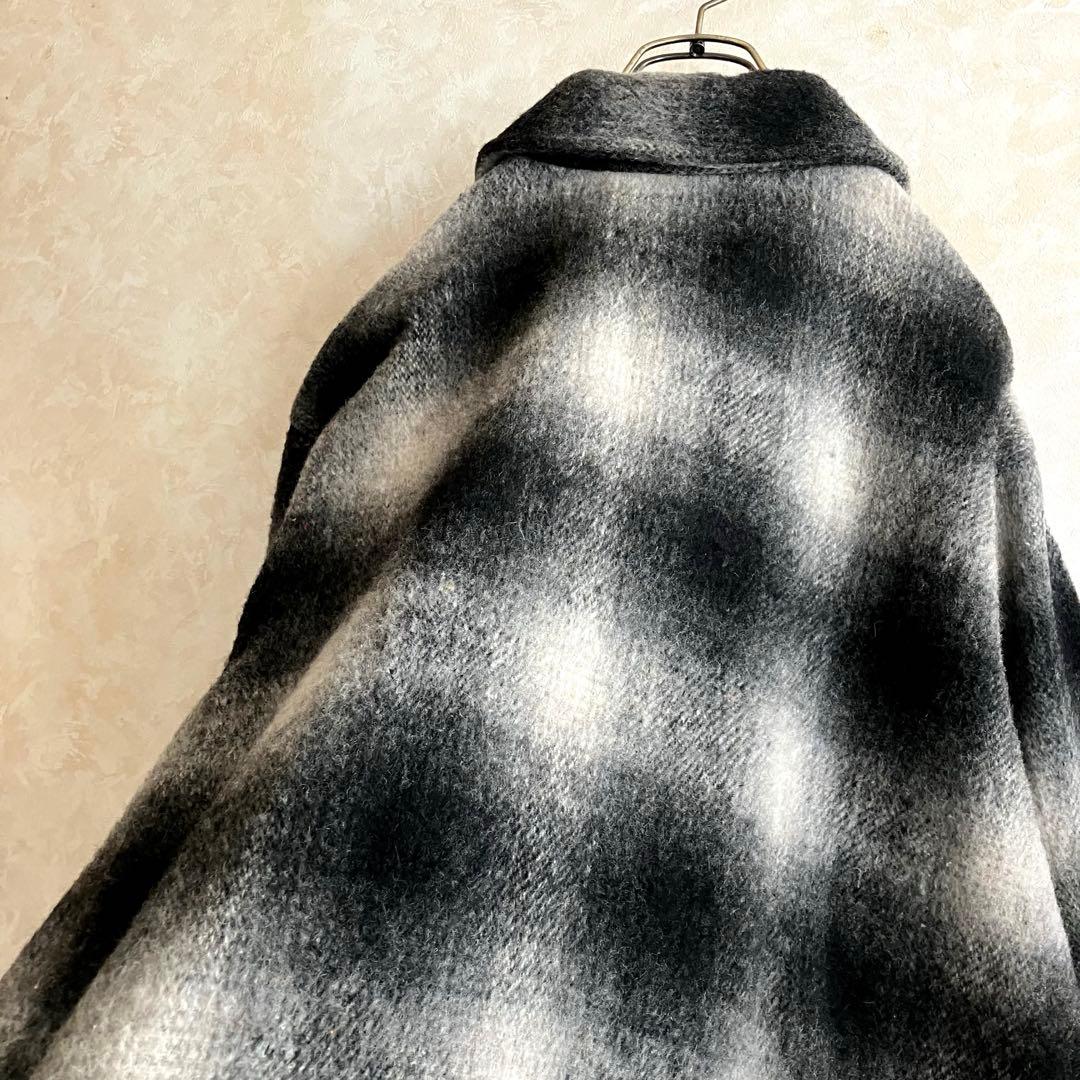 極美品 70's USA製 メルトン オンブレチェックJKT 黒 L