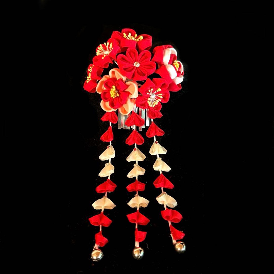 日本髪 髪飾り 七五三 (赤×ピンク) 5～7歳