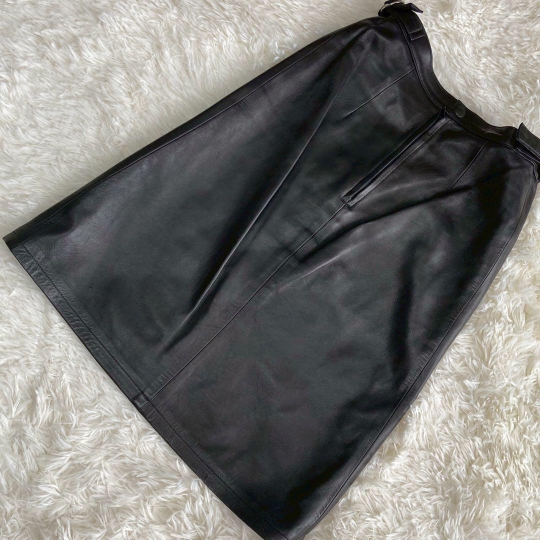 agnes b. レザースカート ブラック 34 ラムレザー オシャレ 大人