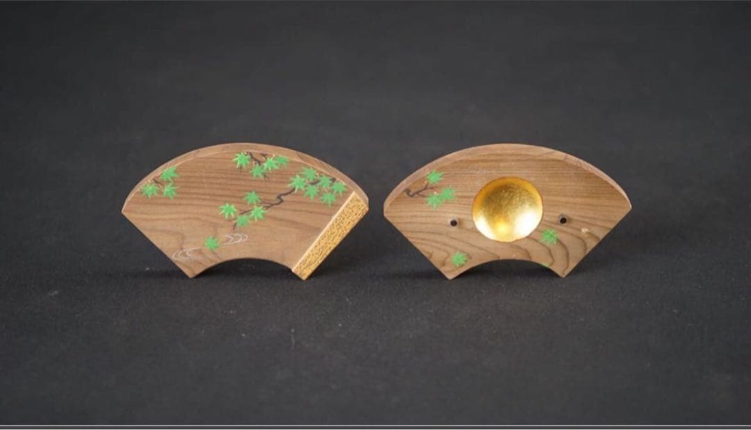 清水晃樹 神代杉 青楓絵扇面香合 内丸金箔 共箱 栞 茶道具 本物保証