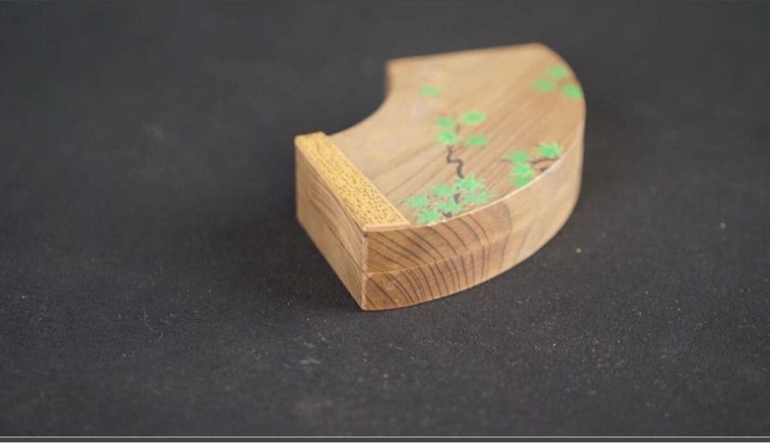 清水晃樹 神代杉 青楓絵扇面香合 内丸金箔 共箱 栞 茶道具 本物保証