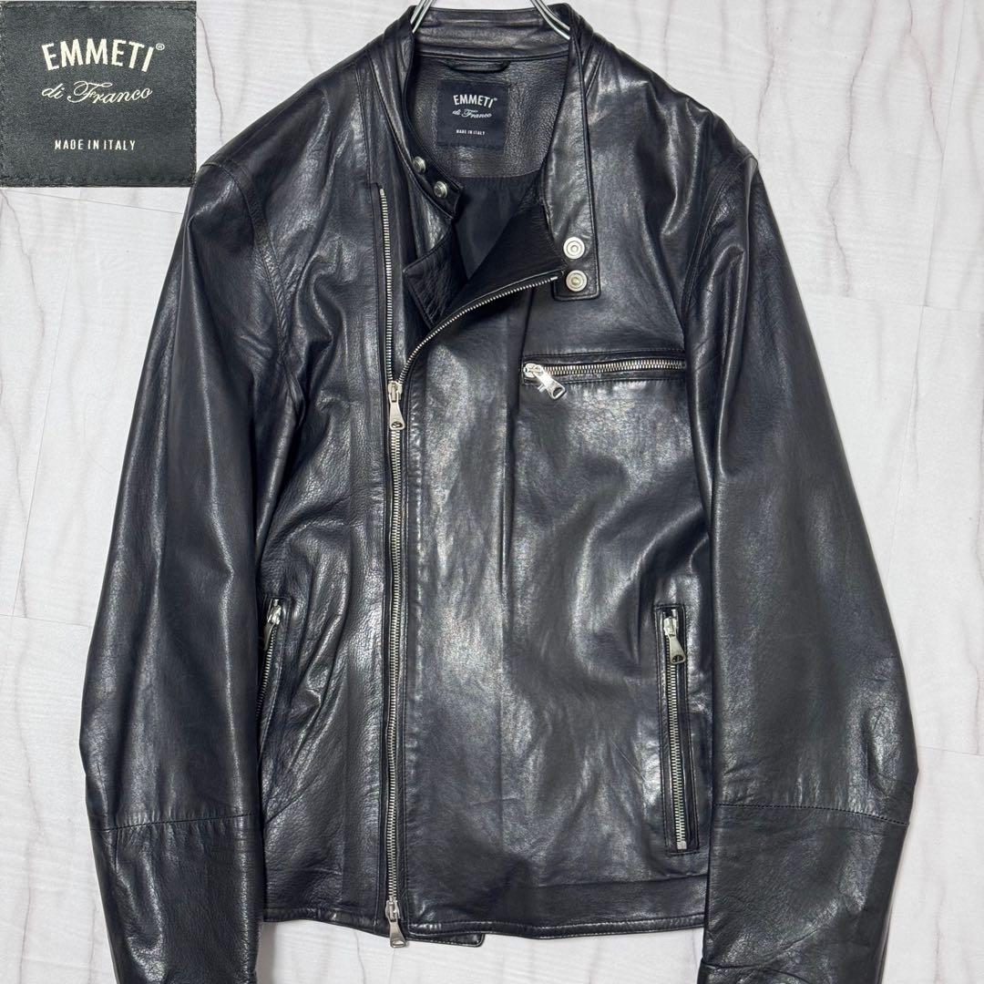 希少Lサイズ✨エンメティ ジョセフ ラムレザー シングルライダースジャケット 黒