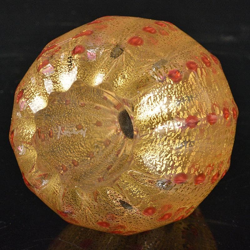 工芸ガラス　金彩　徳利　在銘　箱付　V　R6571