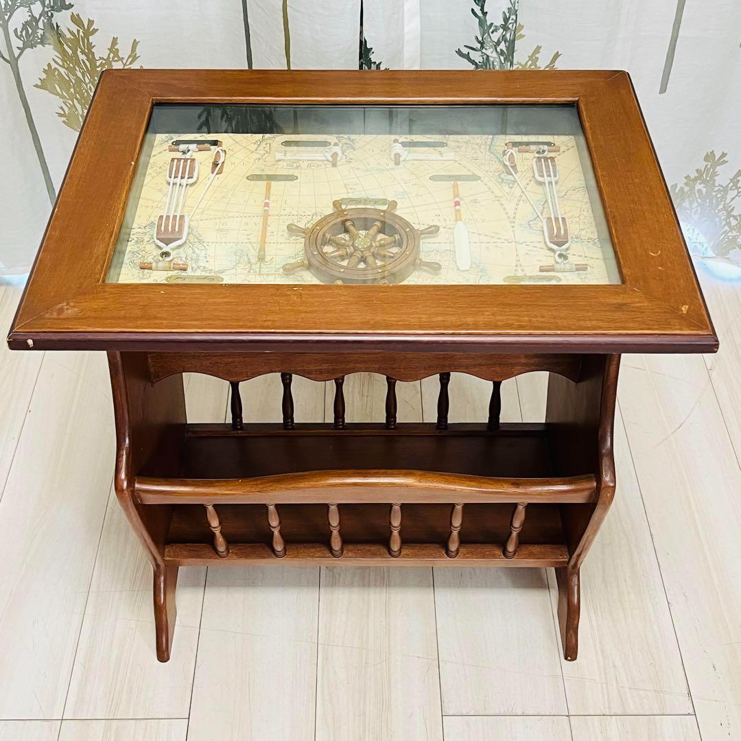 木製　マガジンラック　サイドテーブル　ロープノット　結び　レトロ