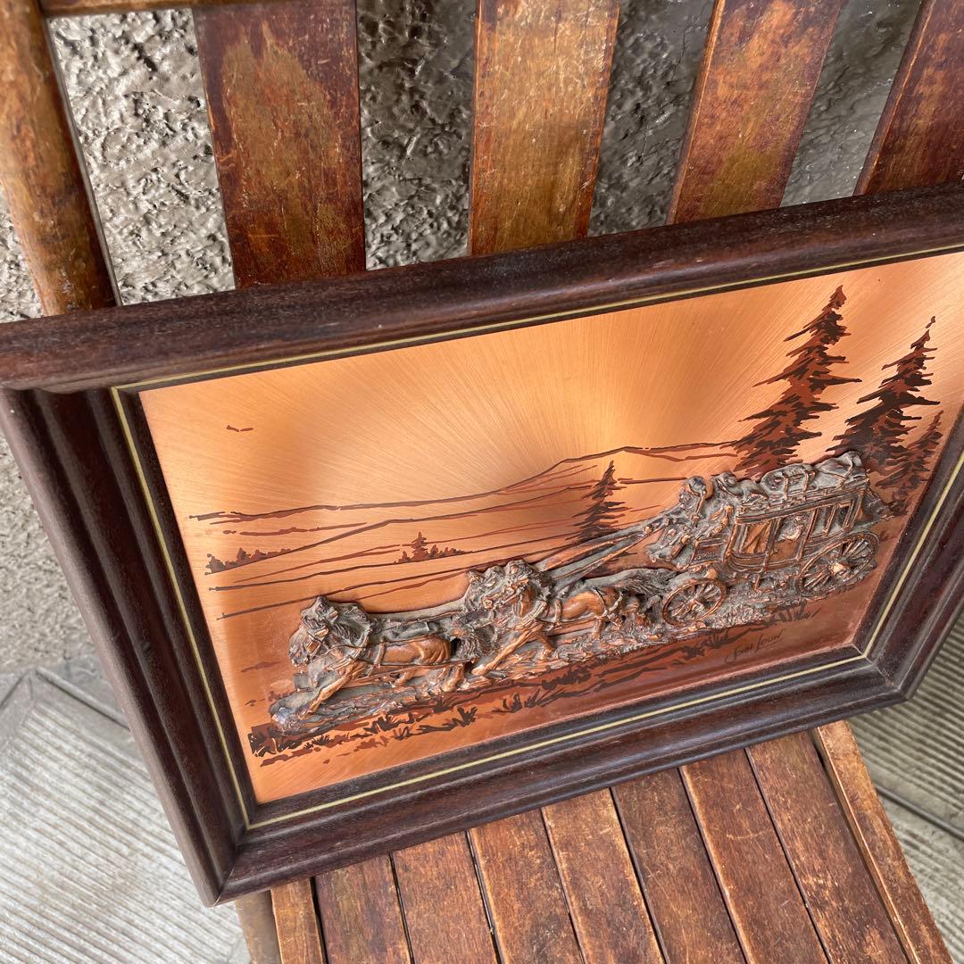 貴重！70's アメリカアンティーク　ウエスタン風景壁掛け　馬車インテリア雑貨