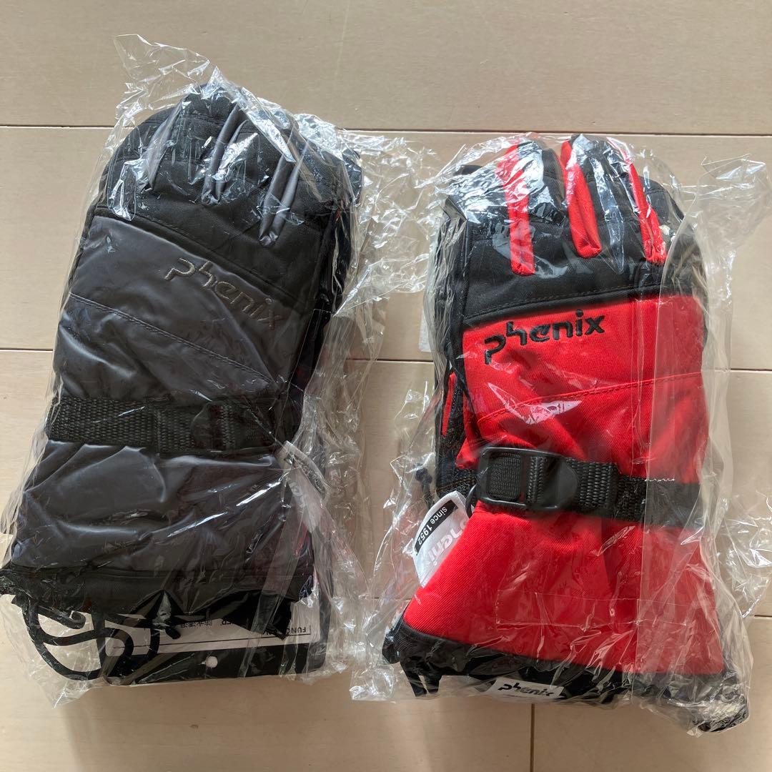 Phenix キッズ手袋 レッド/ブラック 2色セット　KMサイズ105-120