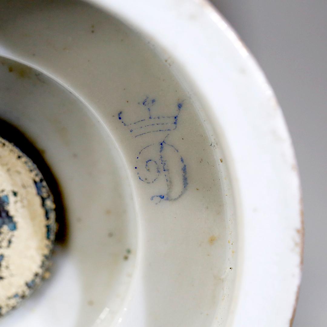 【送料込み】ドレスデン 帆船 壺 蓋付き 飾り壺 コバルト 金彩 ②