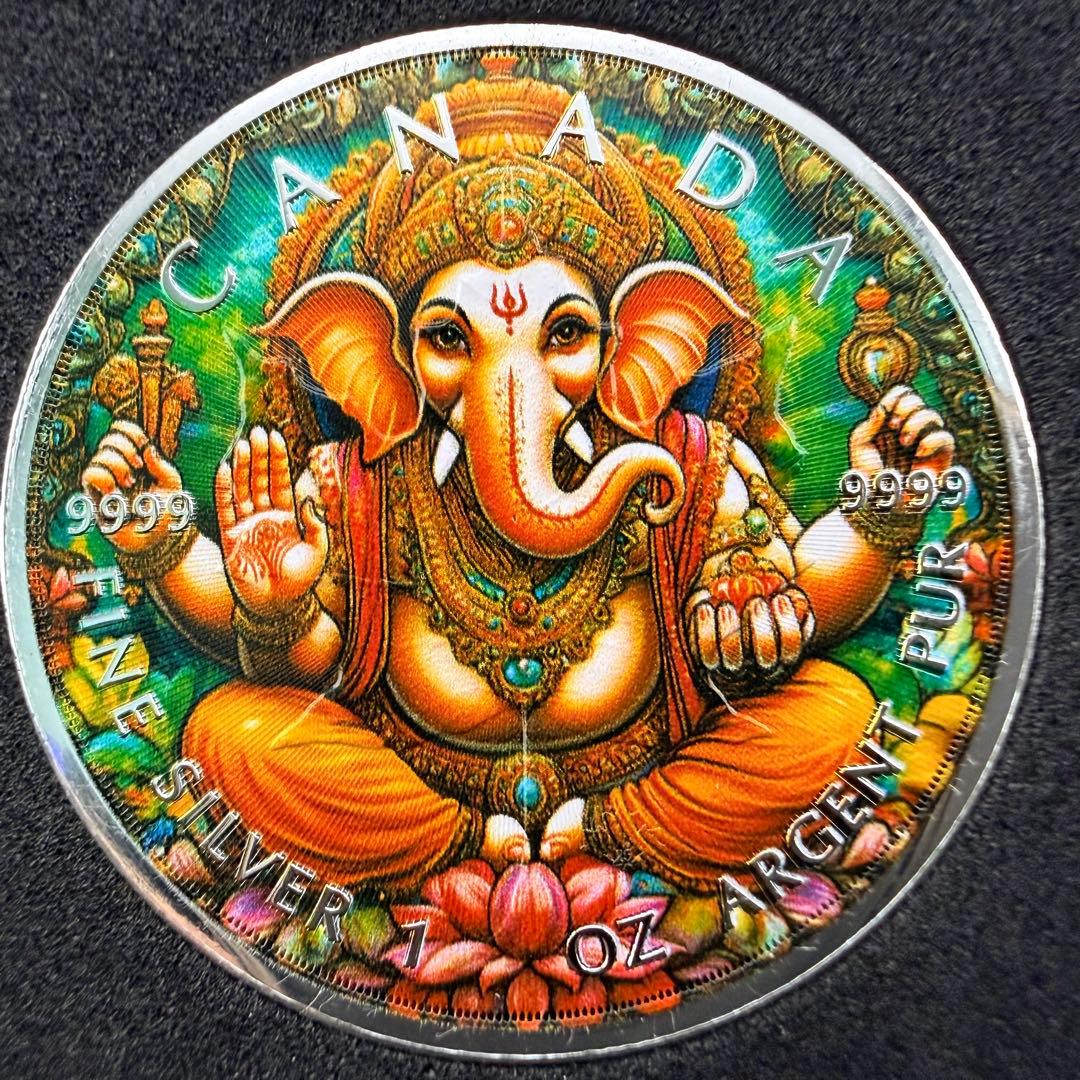 100枚限定 メイプルリーフ 銀貨 カラー インド ガネーシャ 1オンス 1oz