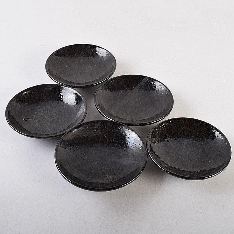 和食器　楽吉左衛門　黒楽平茶碗　高台平皿　2種10客　時代箱　V　R9525