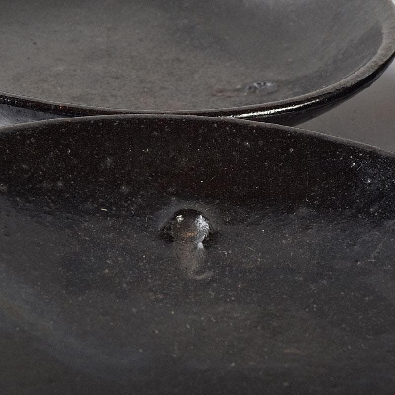 和食器　楽吉左衛門　黒楽平茶碗　高台平皿　2種10客　時代箱　V　R9525