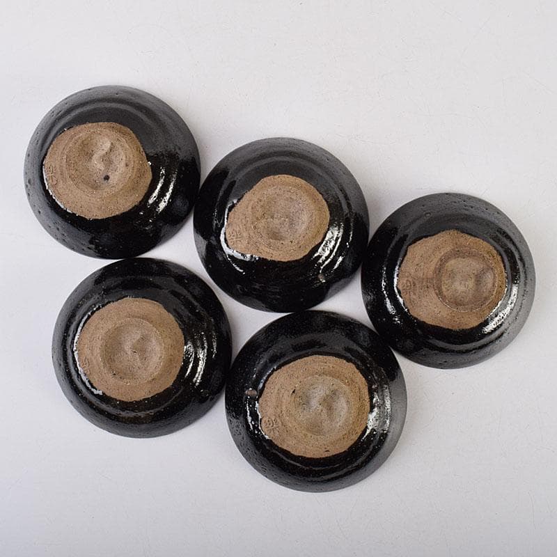 和食器　楽吉左衛門　黒楽平茶碗　高台平皿　2種10客　時代箱　V　R9525